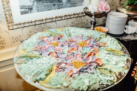 Candy Bar. Delicious sweet buffet with cupcakes. Wedding decoratの写真素材
