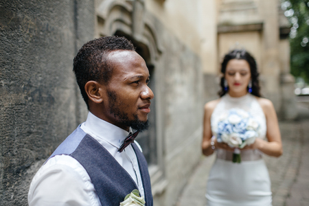 couple celebrating their wedding dayの写真素材