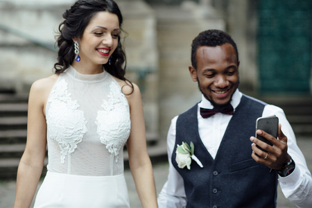 couple celebrating their wedding dayの写真素材