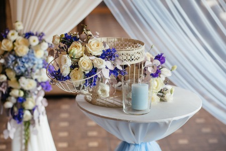Flowers on wedding tableの写真素材
