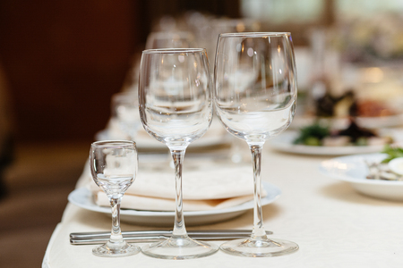 Closeup shot of empty wine glassesの写真素材