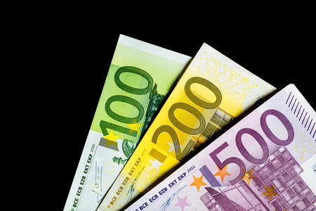 Financial concept: heap of different Euro banknotesの写真素材