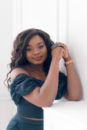 Fashion portrait of young beautiful african american womanの写真素材