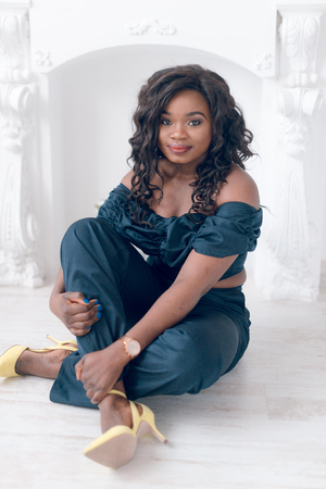Fashion portrait of young beautiful african american womanの写真素材