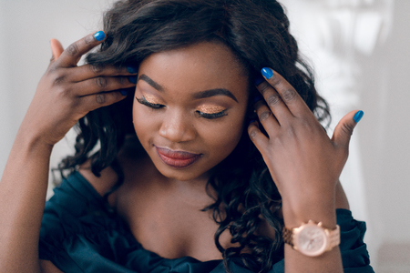 Fashion portrait of young beautiful african american womanの写真素材