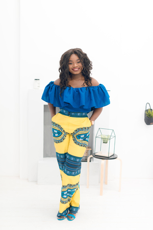 Fashion portrait of young beautiful african american womanの写真素材