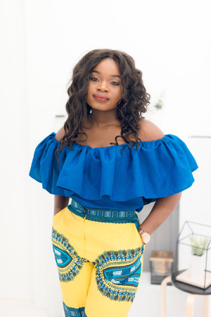 Fashion portrait of young beautiful african american womanの写真素材