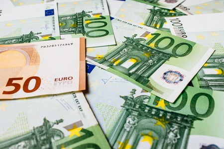 Euro banknotes close up. Several hundred euro banknotesの写真素材
