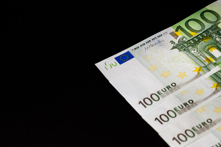 Euro banknotes close up. Several hundred euro banknotesの写真素材