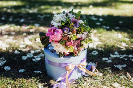 wedding bouquet of pink flowersの写真素材
