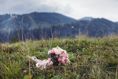 wedding bouquet of pink flowersの写真素材