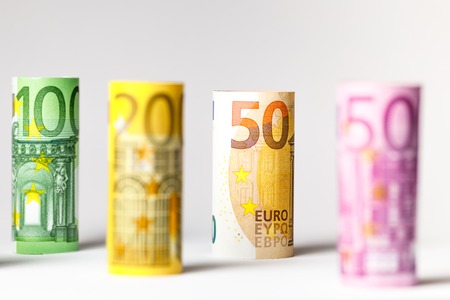 Different Euro banknotes from 5 to 500 Euro banknotes.
