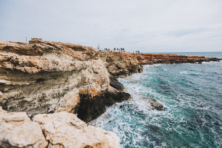 Seascape with Petra tou Romiou, also known as Aphrodites Rock,の写真素材