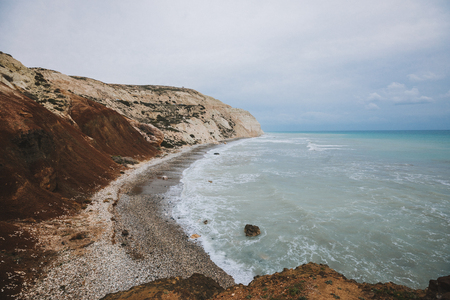 Seascape with Petra tou Romiou, also known as Aphrodites Rockの写真素材
