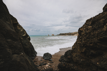 Seascape with Petra tou Romiou, also known as Aphrodites Rock,の写真素材