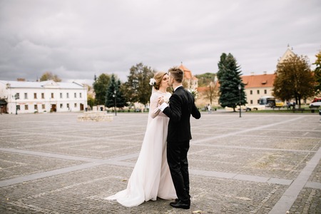 Wedding couple together close to each otherの写真素材