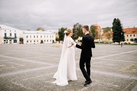 Lovely moment of the young couple in the wedding dayの写真素材