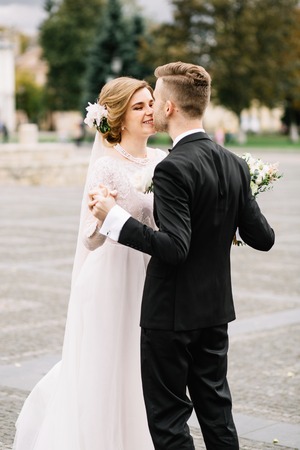 Wedding couple together close to each otherの写真素材