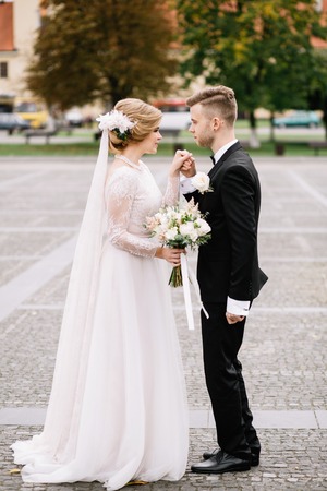 Wedding couple together close to each otherの写真素材