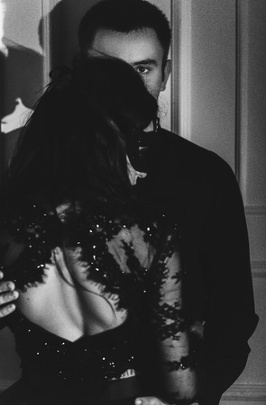Close up portrait of romantic attractive sensual couple in loveの写真素材