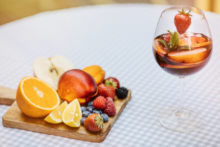 Top view of summer drinks, fruit cocktails on white wood tableの写真素材