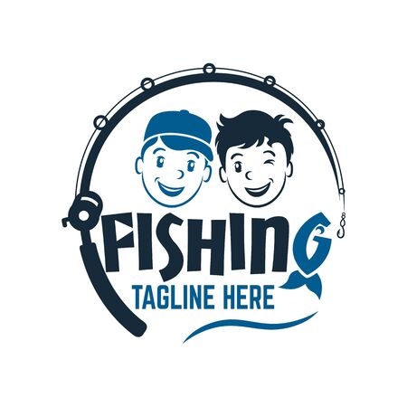 Modern two fisherman friend boys logo. Vector illustration.のイラスト素材