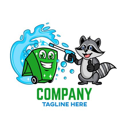 Modern Trash can with raccoon logo. Vector illustration.のイラスト素材