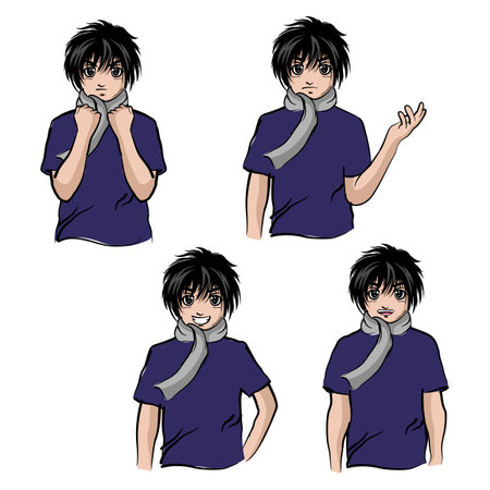 Anime Boy Cartoon Character. Vector illustrationのイラスト素材