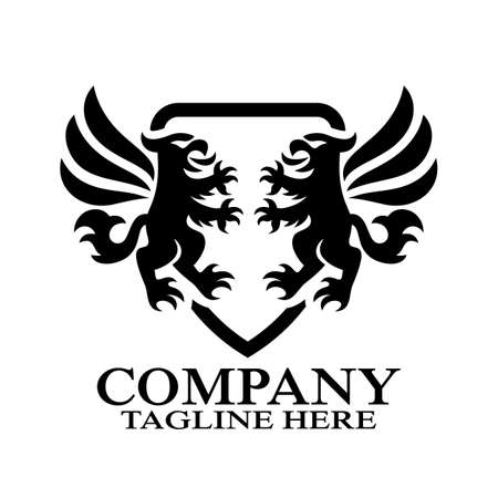 Modern heraldic griffin in shield logo. Vector illustrationのイラスト素材