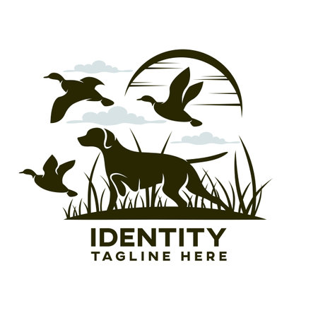 Modern dog hunting for ducks logoのイラスト素材