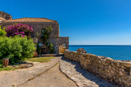 View of the medieval  castle of Monemvasia, Lakonia, Peloponnese, Greeceのeditorial素材