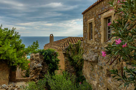 View of the medieval  castle of Monemvasia, Lakonia, Peloponnese, Greece