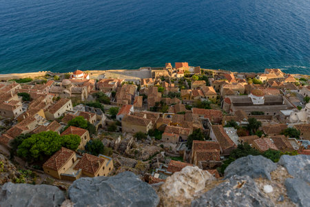 View from upper town  the medieval  castle of Monemvasia, Lakonia, Peloponnese.のeditorial素材