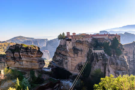 Varlaam monastery, located on a unique rock formation  above the village of Kalambaka during fall...
