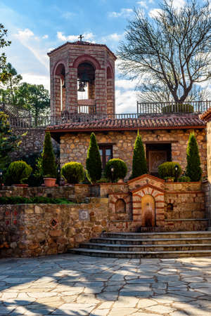 Great meteoro monastery located on a unique rock formation  above the village of Kalambaka.の写真素材