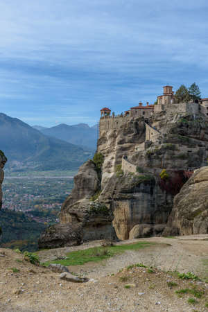 varlaam monastery,located on a unique rock formation  above the village of Kalambaka during fall...