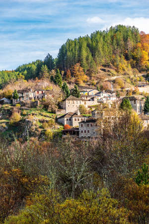 The picturesque village of kipoi during fall season with its architectural traditional old stone ...