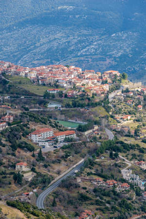 Scenic view of the famous winter resort of Arachova on mountain Parnassus, Greece.の写真素材