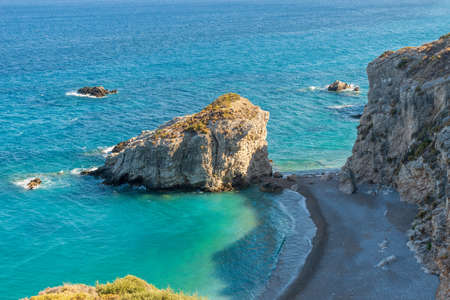 Kaladi beach the beautiful beach with the  crystal clear waters and the rock formation  in Kythira island Greece.の写真素材