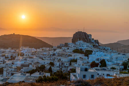sceniv golden hour view in Chora Amorgos  Greeceの写真素材
