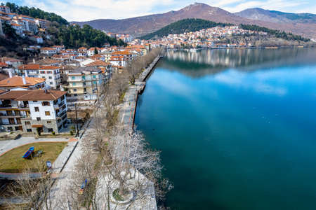 Aerial view of the city of Kastoria and Lake Orestiada in north Greece.の写真素材