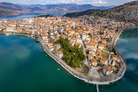 Aerial view of the city of Kastoria and Lake Orestiada in north Greece.の写真素材