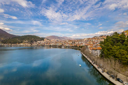 Aerial view of the city of Kastoria and Lake Orestiada in north Greece.の写真素材