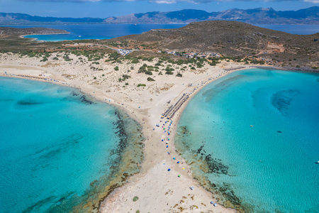 Aerial view of Simos beach in Elafonisos. Located in south  Peloponnese elafonisos is a small island...