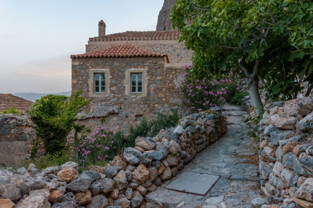 View of the medieval  castle of Monemvasia, Lakonia, Peloponnese, Greeceの写真素材