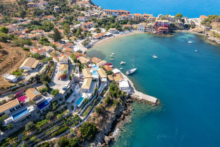 aerial view of the beautiful Assos village in kefalonia island, ionian, west Greece.の写真素材