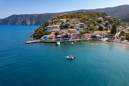 aerial view of the beautiful Assos village in kefalonia island, ionian, west Greece.の写真素材