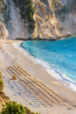 View of the paradise beach Myrtos in Kefalonia the beautiful  Ionian island of Greeceの写真素材