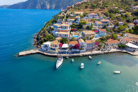 aerial view of the beautiful Assos village in kefalonia island, ionian, west Greece.の写真素材