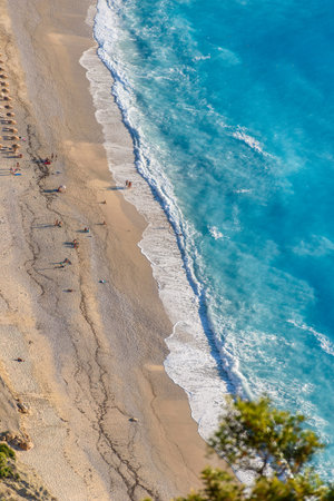View of the paradise beach Myrtos in Kefalonia the beautiful  Ionian island of Greeceの写真素材